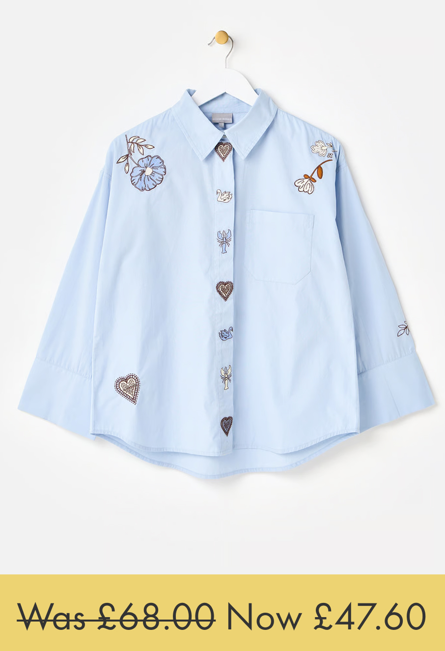 Light Blue Embroidered Wide Cuff Shirt